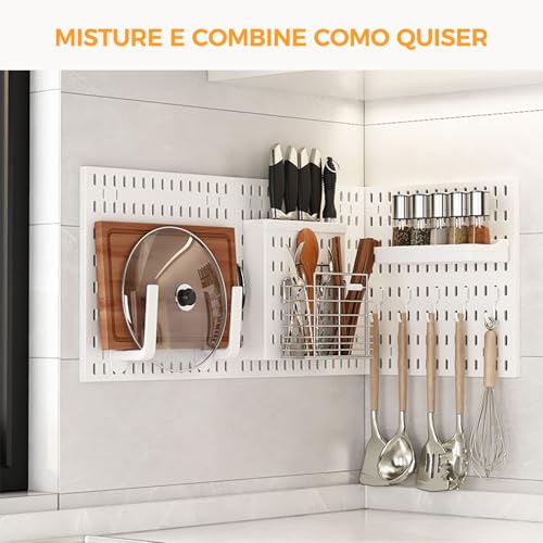 Pegboard Branco Conjunto 4 Armazenamento Montado Parede Painel Organizador Parede Combinado Kit Organizador Parede Plástico para Parede Garagem Sala Artesanato Bancada Trabalho Escritório, 30×30
