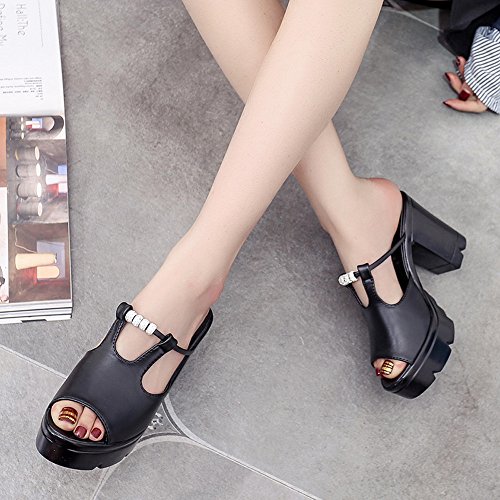 AMA(TM) Women Summer Fish Mouth Open Toe High Heels Wedge Sandals Platform Shoes (Black, US:6) - Thumbnail 3
