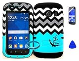 Wireless Fones TM Hybrid Impact Dual Layer Cover Case for Samsung Galaxy Ace Style S765c Straight Talk, Net10 and TracFone Blue Block Anchor Love Chevron on Black Skin (Wireless Fones TM Wrist Band, Pry Tool & Screen Protector Included)