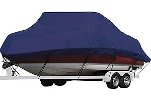 Seamander Waterproof Boat Cover, Solution-Dyed Yarn Marine Grade Cover Fits 23' to 24' ft Bass, V-Hull, Tri-Hull, Fish & Ski, Runabout Bowrider Boats - Heavy Duty Canvas Navy Blue