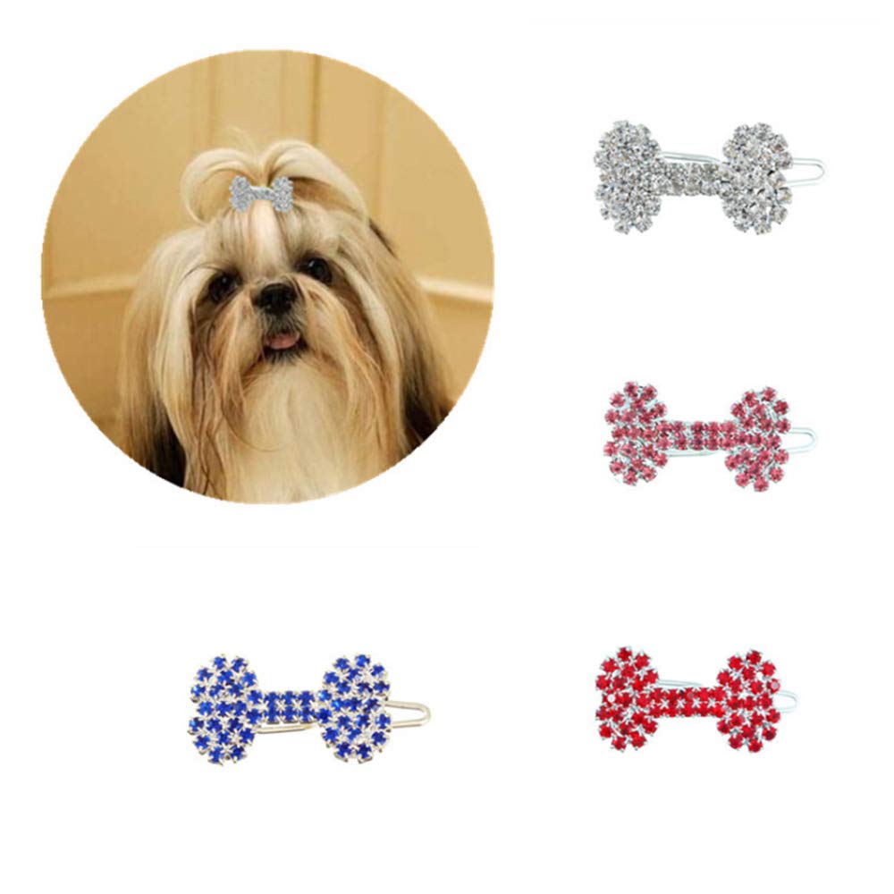 4Pcs Diamond Dog Bone Princess Hair Clip, pet Hair Accessories, cat and Dog Accessories, Suitable for Long-haired Dogs