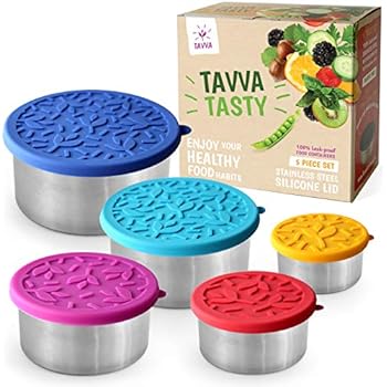 TAVVA Tasty - 5 Stainless Steel Food Storage Containers - Plastic Free | Silicone Lids | Leakproof Toddler Lunch Box | Tupperware Containers - Also Suitable as Kids Lunch box and To Go Containers