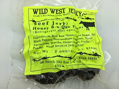 #1 BEST Premium 100% Natural Grass Fed Hand Stripped 2 OZ. Thick Cut Delicious Tasty Bold Flavor Beef Jerky from Utah USA - Wood Smoked With Hickory Wood by Wild West Jerky (Honey B-B-Q 1 Pack)