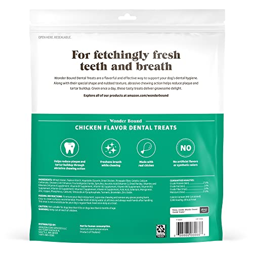 AMAZON BRAND – WONDER BOUND DOG DENTAL TREATS FOR SMALL DOGS (15-25 LBS), REAL CHICKEN FLAVOR, NUBBED TEXTURE FOR PLAQUE & TARTAR CONTROL, FRESHENS BREATH WHILE CHEWING, 60 COUNT