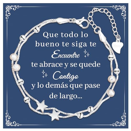 Pulseras para Mujer Estrella de Plata 925, Regalos para Mujer Cumpleaños Pulsera Joyeria Accesorios Ajustable para Mama Novia Amiga