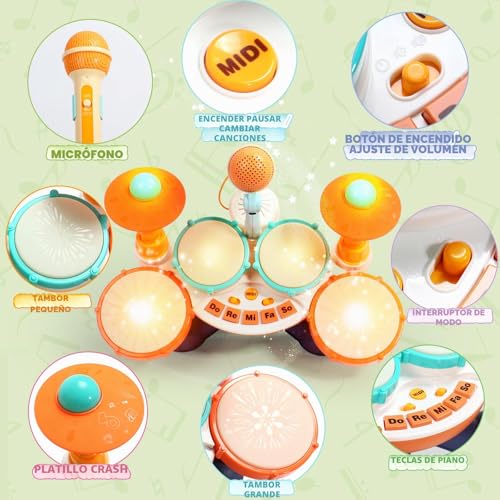 Drum Toys Children 1 Year Drum Children's Gift Baby 1 Year Musical Instruments Children's Battery with Sound Microphone Games for 1 Year Old Children Easter Gift Girl