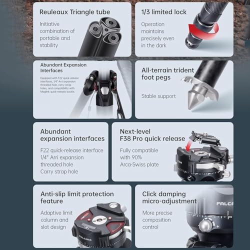 Falcam TreeRoot F38 Pro Carbon Tripod, 61 Inch Quick Release Travel Tripod with 360° Ball Head, 5 kg Load Capacity, F22 Interfaces, 1/4 Inch Screw, Strap Holes for DSLR, Mirrorless and Video Cameras