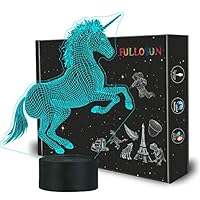 FULLOSUN Unicorn 3D Night Light, Decorative LED Bedside Table Lamp for Kids Room Xmas Birthday Gifts for Boys Girls Child