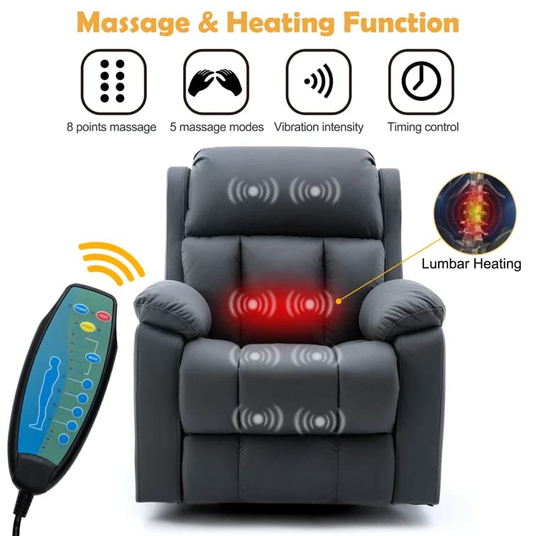ZXI Electric Power Lift Recliner Chair for Elderly with Massage and Heat, Fabric Lift Recliner Chairs for Seniors, Remote Control, 3 Positions, USB Ports for Home Living Room (Grey Blue)
