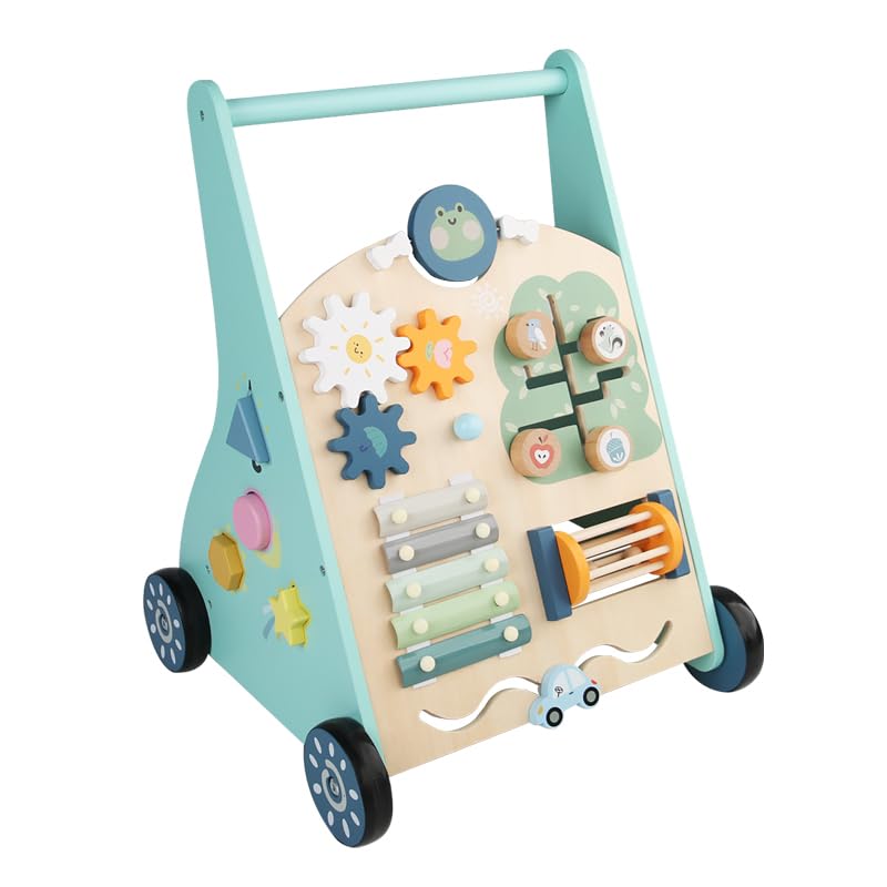 Wooden Baby Walker, Montessori Walker for Boys and Girls, Baby Push Walkers with Wheels, Learning Walking Toys for Toddlers from Sitting to Standing, Kid's Multi Activity Center