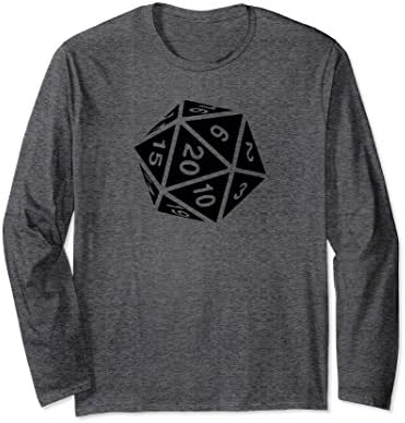 Unisex d20 Dice RPG Long Sleeve T-Shirt | Black Design XL: Dark Heather