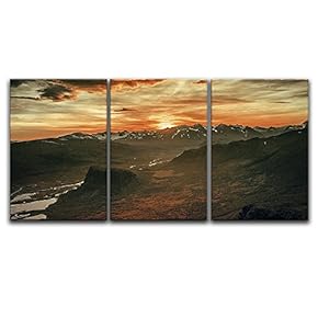 3 Panel Canvas Wall Art - Majestic View of Mountains Under Clouds at Sunset - Giclee Print Gallery Wrap Modern Home Art Ready to Hang - 16"x24" x 3 Panels