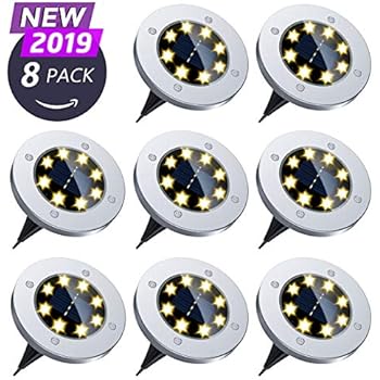 Solar Ground Lights, 8 LED Solar Disk Lights Outdoor Waterproof for Garden Yard Patio Pathway Lawn Driveway Walkway- Warm White (8 Pack)