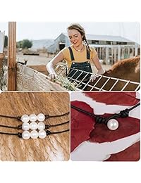 POTESSA - Gargantilla de perlas blancas con tres cuentas en piel auténtica para mujer