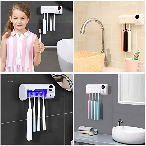 Qhand Toothbrush Holder, Toothbrush Holder Wall Mounted USB Charging, 4 Toothbrush Slots with Dust Cover Toothbrush Holder Bathroom Organizer, for Ladies Men Baby Kids Family Kitchen (White) - Thumbnail 4