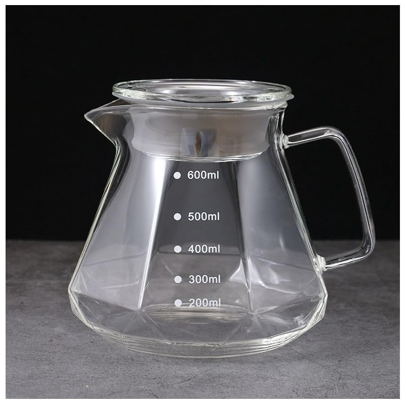 HOOPZOZA V60 Glass Coffee Pot 600mL Coffee Maker Diamond Style Teapot Glass Pot Pour Over Coffee with Lid (D-600+lid)