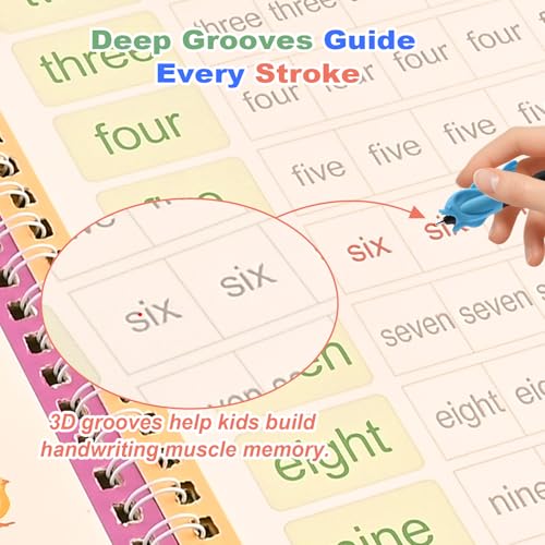 6 Reusable Handwriting Practice Books for Kids Ages 3-8 - Large Magic Grooved Workbooks with Pens | Letter & Number Tracing, Drawing & Maths | Preschool & Reception Set - 26 x 18.5cm