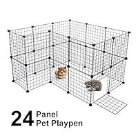 Cocoarm Pet Playpen for Small Animal Portable DIY Puppy Kennel Metal Grid Cage with Door and Cable Tie Indoor Outdoor Exercise Pen Play Yard for Guinea Pig Cat Rabbit Ferret Bunny, Black