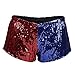 HDE Women's Red and Blue Metallic Sequin Booty Shorts for Harley Misfit Halloween Costume (Red and Blue, X-Large)