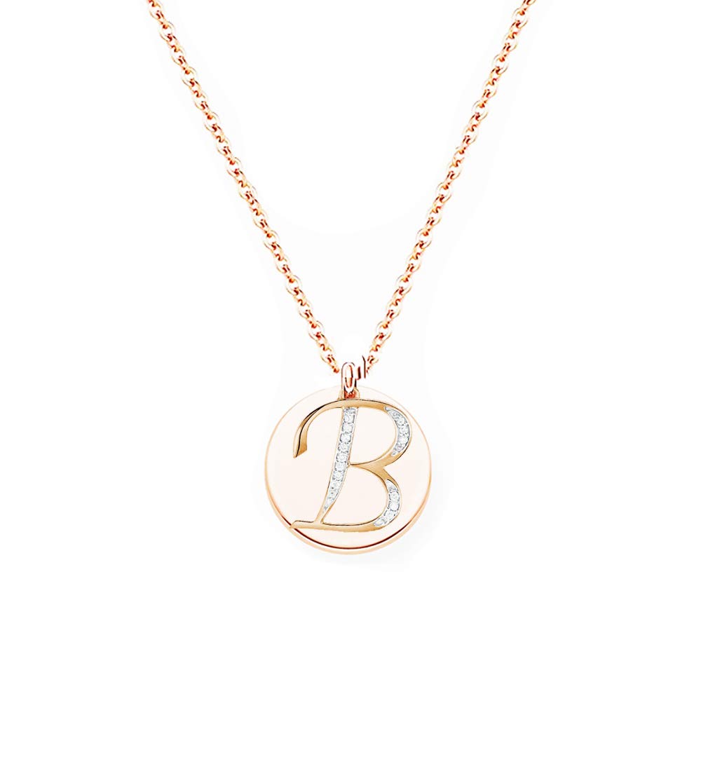 Baobei handmade Initial A-Z Letter Choker necklace 14k rose gold stainless steel personalised name round mirror charm pendant necklace for women Girls (B)