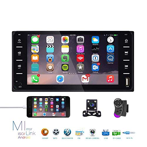 Double Din Car Stereo Radio 7 Inch Touch Screen Bluetooth FM Radio Receiver with USB AUX-in Port Support Smart Phone Mirror Link + Mini 4 LEDs Backup Camera