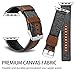 iHillon Bands Compatible with Apple Watch 42mm/44mm Series 5 Series 4 Straps, Classic Canvas Fabric Genuine Leather Wristbands Silver Buckle Compatible with iWatch Series 3/2/1 for Women Men