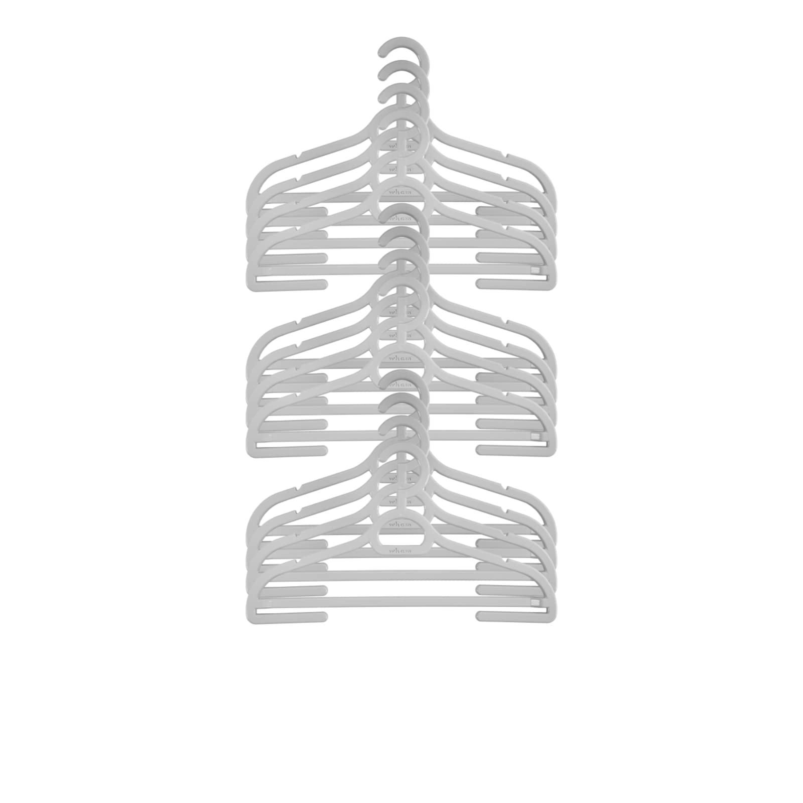 12 x Children Coat Hangers for Clothes Kids Child Baby Non-Slip Bulk Strong 100% Recycled Plastic Hangers 29cm x 18cm - Grey