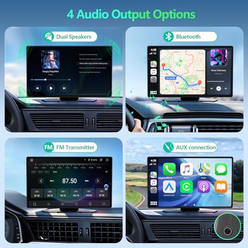 9" Carplay Screen for Car, Portable Wireless Car Play Screen for Apple CarPlay & Android Auto, OTA Updates, Backup Camera, Mirror Link, Voice Control, GPS Navigation, Bluetooth 5.0, FM/AUX