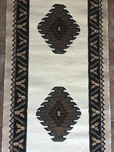 South West Native American Runner Area Rug Ivory Design D143 (2ft4in.X10ft11in.)
