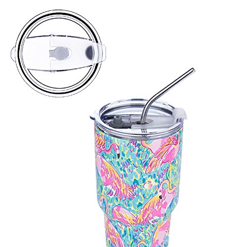 DYNAMIC SE Tumbler Double Wall Stainless Steel Vacuum Insulated Travel Mug with Splash-Proof Lid Metal Straw and Brush (Flamingo, 30oz)