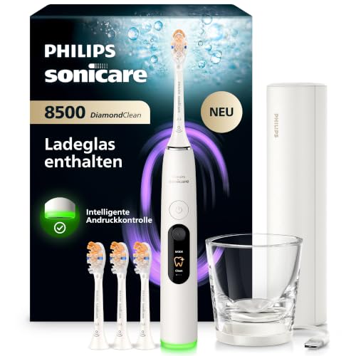 Philips Sonicare Next-Generation DiamondClean 8500 elektrische Zahnbürste - mit intelligenter Andruckkontrolle und 18 Einstellungen, Pulverweiß, HX8515/11
