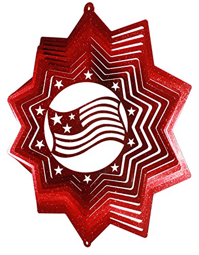 AMERICAN FLAG STAR Swirly Metal Wind Spinner