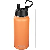 YEBTS Life Insulated Water Bottle With Straw,32 oz Vacuum Insulated Stainless Steel Sports Water Flask,Keeps Cold and Hot,Metal Water Bottle Wide Mouth for Gym Travel Camping (Orange)