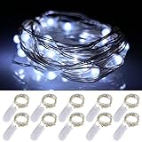 LXS Battery Operated String Lights 10 Sets of 2M /20 LEDS,Amazingly Bright - Ultra-thin Flexible Easy to Wrap Silver Wire For Christmas Wedding Party,Fairy Light Effect(10PCS-Pure White)