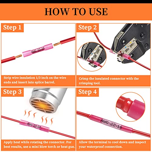 Heat Shrink Crimp Connectors 100-Pack Of RED - 22-18 AWG - Foto 7