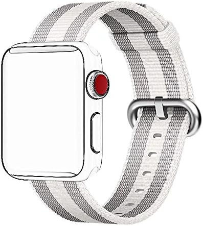 Tentan Woven Nylon Strap Replacement Nylon Band for Apple Watch Band (42mm White Stripe)
