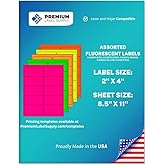 Premium Label Supply Bright Neon Color Fluorescent Stickers - 2" x 4" Labels - (Assorted Fluorescent, 250 Labels)