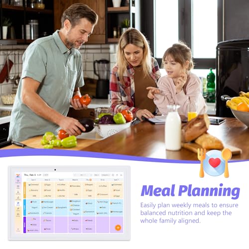 OcePor 15.6 Inch Digital Calendar, Electronic Calendar Chore Chart, Smart Calendars Wall Full HD Interactive Touchscreen Display for Family Schedules,Task (White)