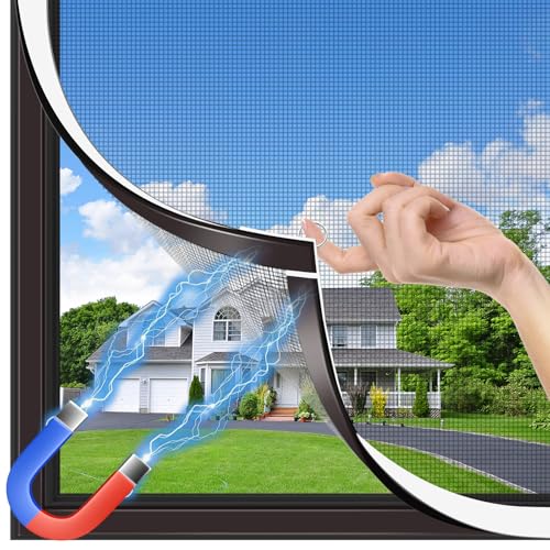 MLEJU Magnetic Fly Screen Window, Insect Protection, Magnetic Window, Can Be Cut to Size up to 120 x 130 cm, No Drilling, Easy Assembly, Magnetic Frame with Tear-Resistant Fibreglass Fabric, White Frame, Grey Net