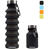 Nefeeko Collapsible Water Bottle, Reuseable BPA Free Silicone Foldable Water Bottles for Travel Gym Camping Hiking, Portable