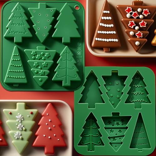 2PCS Christmas Tree Silicone Molds Xmas Tree Candy Molds 6cavity Christmas Tree Chocolate Molds Xmas Tree Baking Mold Christmas soap molds for Making Chocolate Candy Cake Jello Ices Soap and Candles