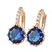 GULICX Yellow Gold Tone Blue Round ZIrconia Piercing Hoops Earrings Huggies Sapphire Color