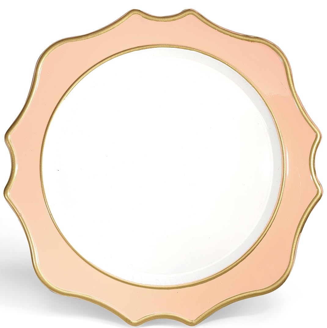 Photo 1 of " OCCASIONS " 10 Pieces Round 13'' ACRYLIC MELAMINE Reusable Wedding Charger Plate (Scalloped Pink Blush and Gold)