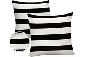 HilariousM Outdoor Pillows 20x20 Waterproof Outdoor Pillow Covers, Black White Stripes Polyester Throw Pillow Covers Garden Cushion Decorative Case for Patio Couch Decoration Set of 2, Geometric