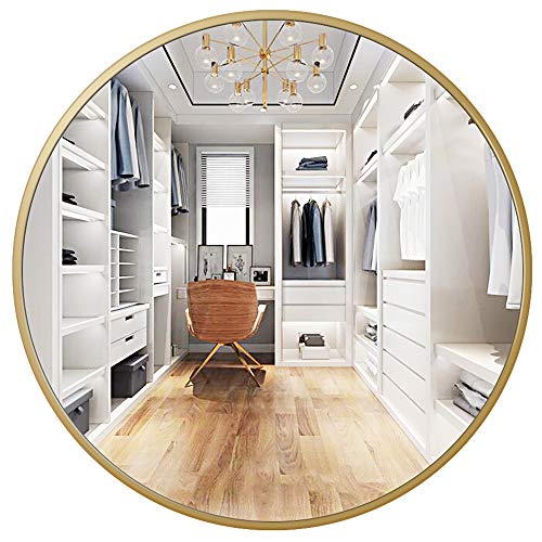 PexFix 30'' Wall Round Mirror, Modern Iron Art Frame Circle Wall-Mounted Decorative Mirror for Bedroom, Vanity Washrooms, Living Room & Entryway (Golden)
