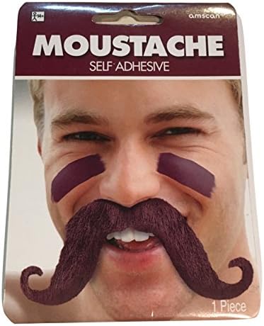 Novelty Burgandy Moustache, Handle bar, 4" x 2", Self Adhesive. Support Your Team; Halloween Costume Facial Hair
