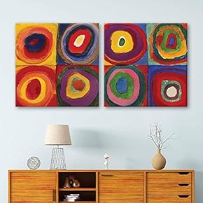 2 Panel Square Canvas Wall Art - Abstract Circles by Kandinsky - Giclee Print Gallery Wrap Modern Home Art Ready to Hang - 12"x12" x 2 Panels