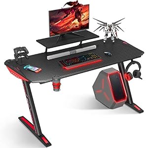 MOTPK Gaming Desk 40 inch Z Shaped Home Office PC Computer Desk Table Carbon Coated with Monitor Stand Controller Stand…