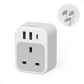 TESSAN Travel Adapter UK to US with AC Outlet 3 USB (1 USB C) | Type B Plug Adapter, Type G Power Adapter, Ireland London Scotland Kenya Dubai Singapore