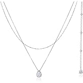 SWEETV Teardrop Wedding Back Necklace for Bride Bridesmaids, Cubic Zirconia Simple Back Pendant Bridal Necklace for Wedding Party